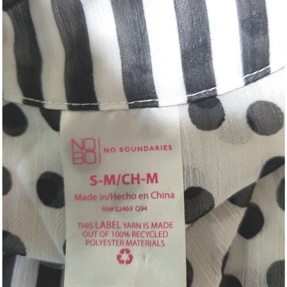 No Boundaries S/M Black White Polka Dot Striped Sheer Belted Long Robe - Picture 9 of 9